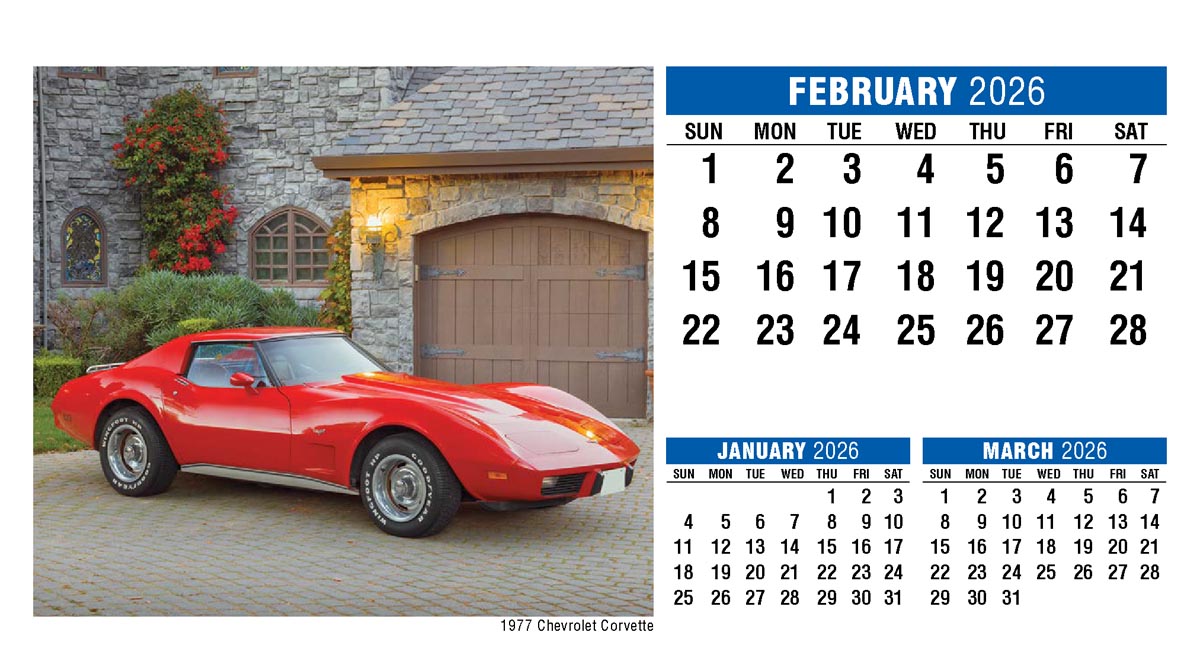 Galleria Classic Cars Promotional Desk Calendar- 2026